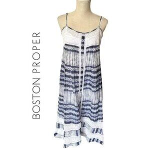 Boston Proper Indigo Ikat Lace Maxi Dress